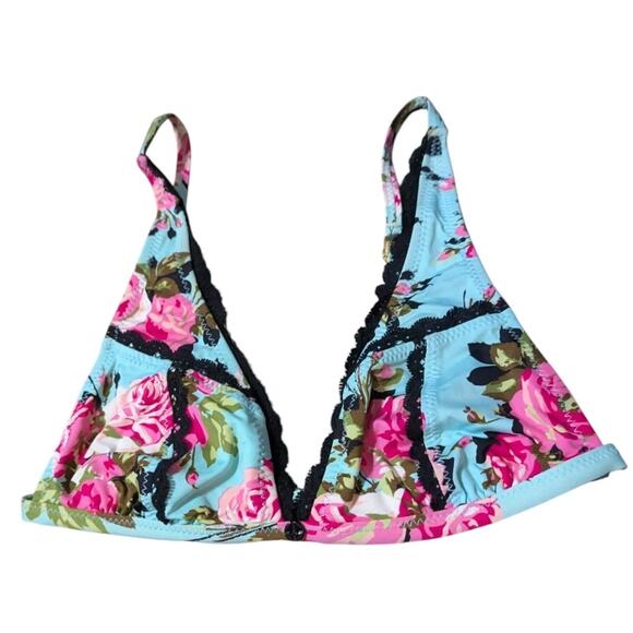 Betsey Johnson Gypsy Rose Bikini Top Vintage Y2K Turquoise Black Women M - Picture 2 of 9